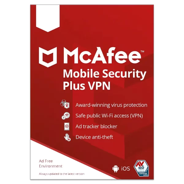 McAfee Mobile Security Plus VPN (1 Device, 1 Year, Europe/UK Flags)